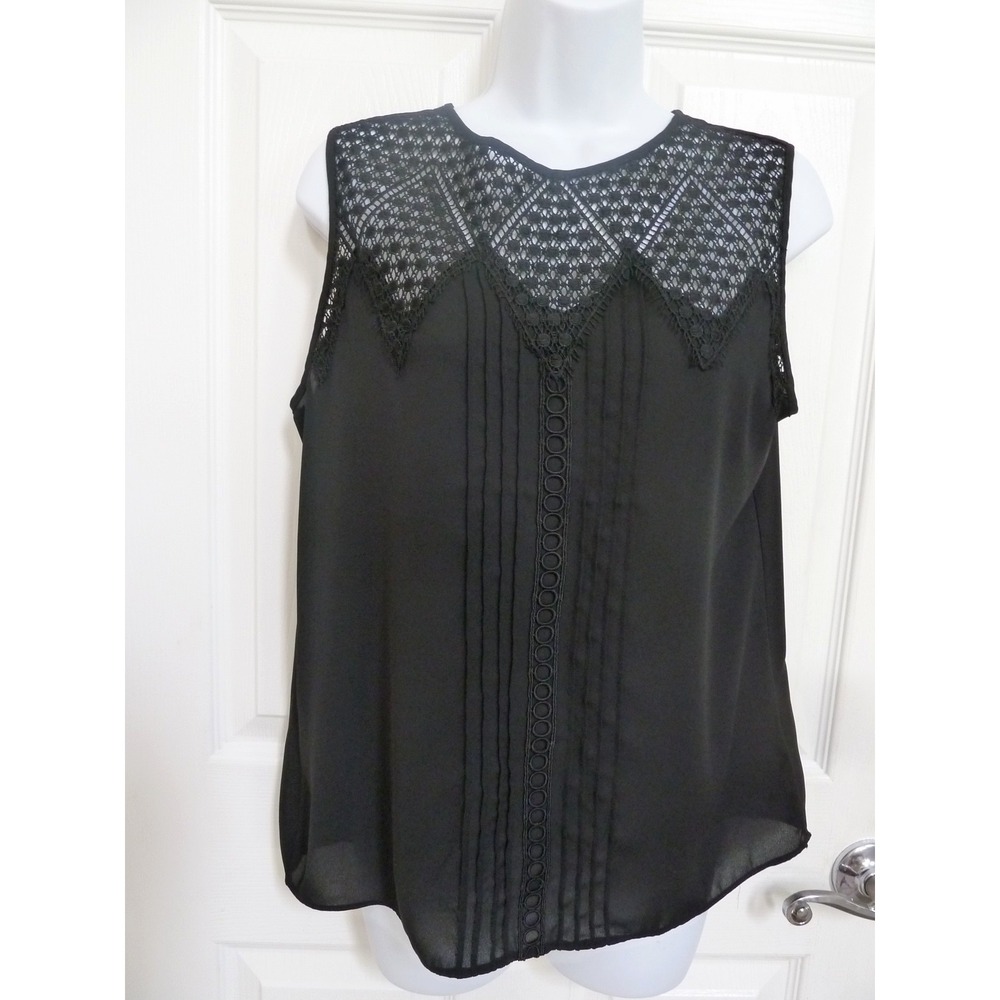 *EXPRESS Sz Med. 8/10 Career Tank Top Lacey Office Pin-tucking Black*